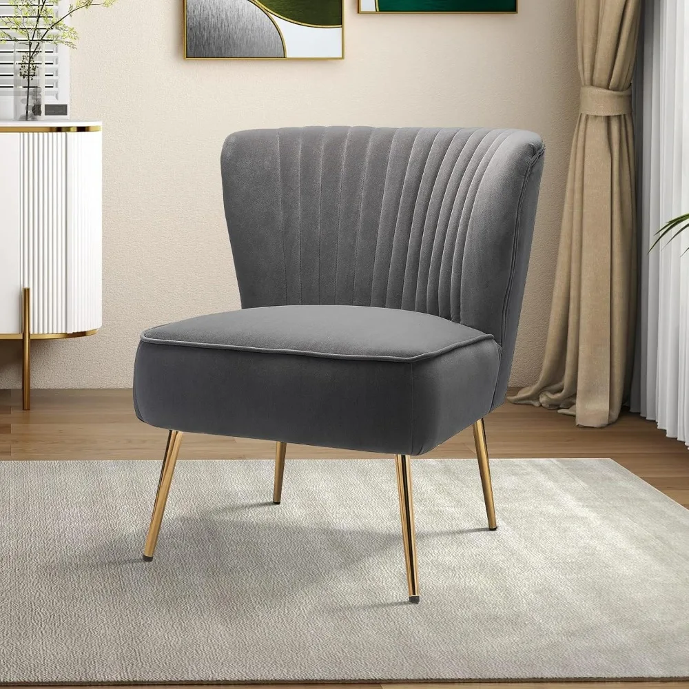 

Velvet Accent Chair with Wingback Gold Legs, Modern Fabric Armless Side Chair, Comfy Upholstered Slipper Chair