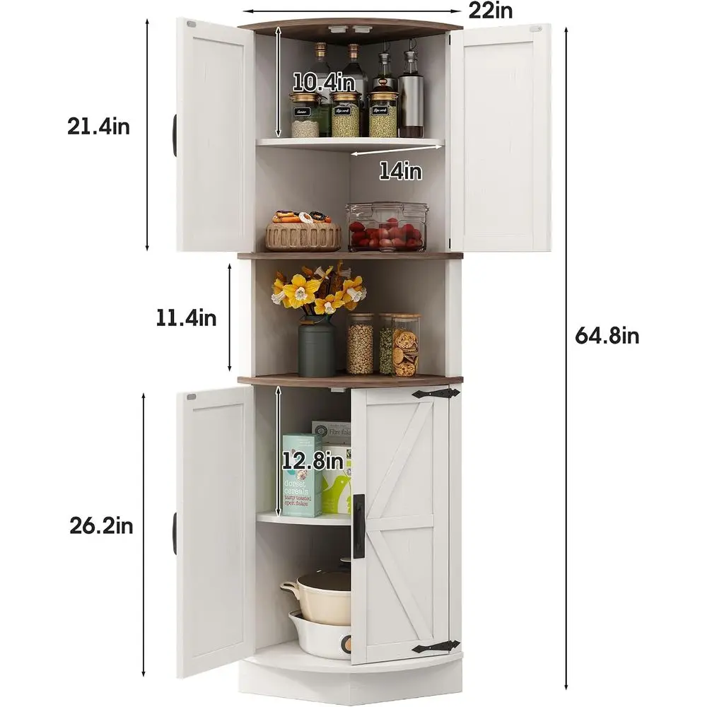 64.8 Tall Armhouse Cabinet with 4 Doors and 5 Storage Shelves, Barn Door Design, Home Space Saver for Living Room, Kitchen, Laun