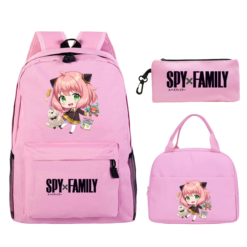 スパイ-x-ファミリー-アーニャ-フォージャー-プリント-子供用バックパック-3-個-セット-女の子用ブックバッグ-軽量学生用ランドセル-ランチバッグ付き-ペンシルバッグ