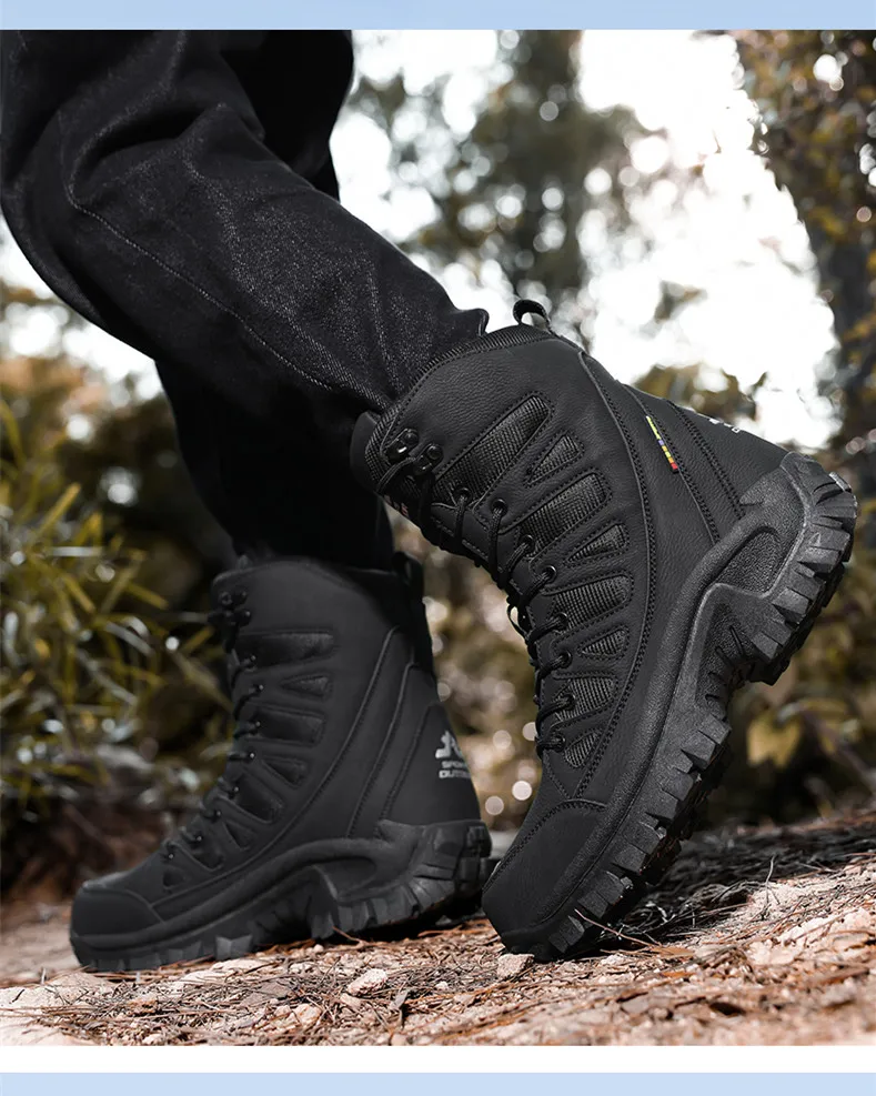 High-Top Leder Herren Stiefel Atmungsaktive Desert Combat Stiefel Outdoor Rutschfeste Wanderstiefel Herren Motorradstiefel Arbeits Stiefeletten – Detail 12