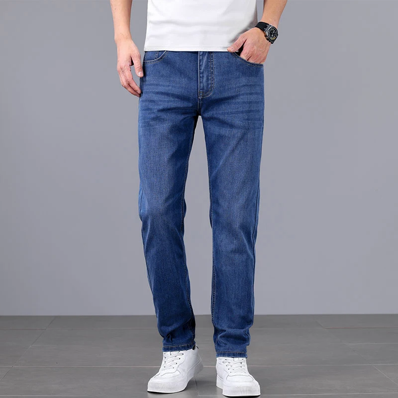 

Jeans Men's Summer Thin 2025 New Men's Ice Silk Slim-fit Straight Elastic Trend Casual Pants Clothes Decoration Denim