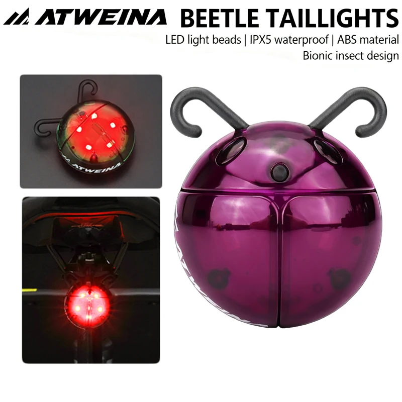 

Задний велосипедный фонарь ATWEINA Bionic Beetle, универсальный водонепроницаемый задний фонарь IPX5 с зарядкой типа C, двойная безопасная вспышка