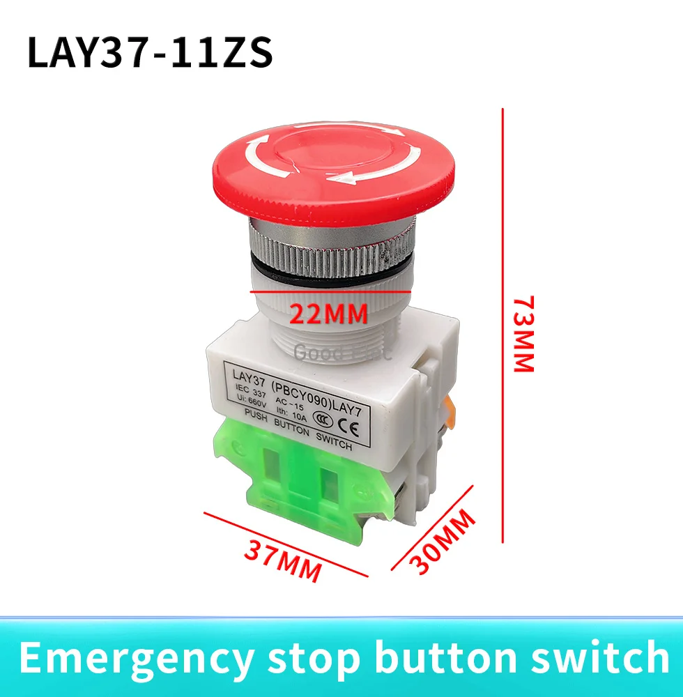 1PCS Emergency Stop Switch Push Button Mushroom PushButton 1NO 1NC LAY37-11ZS