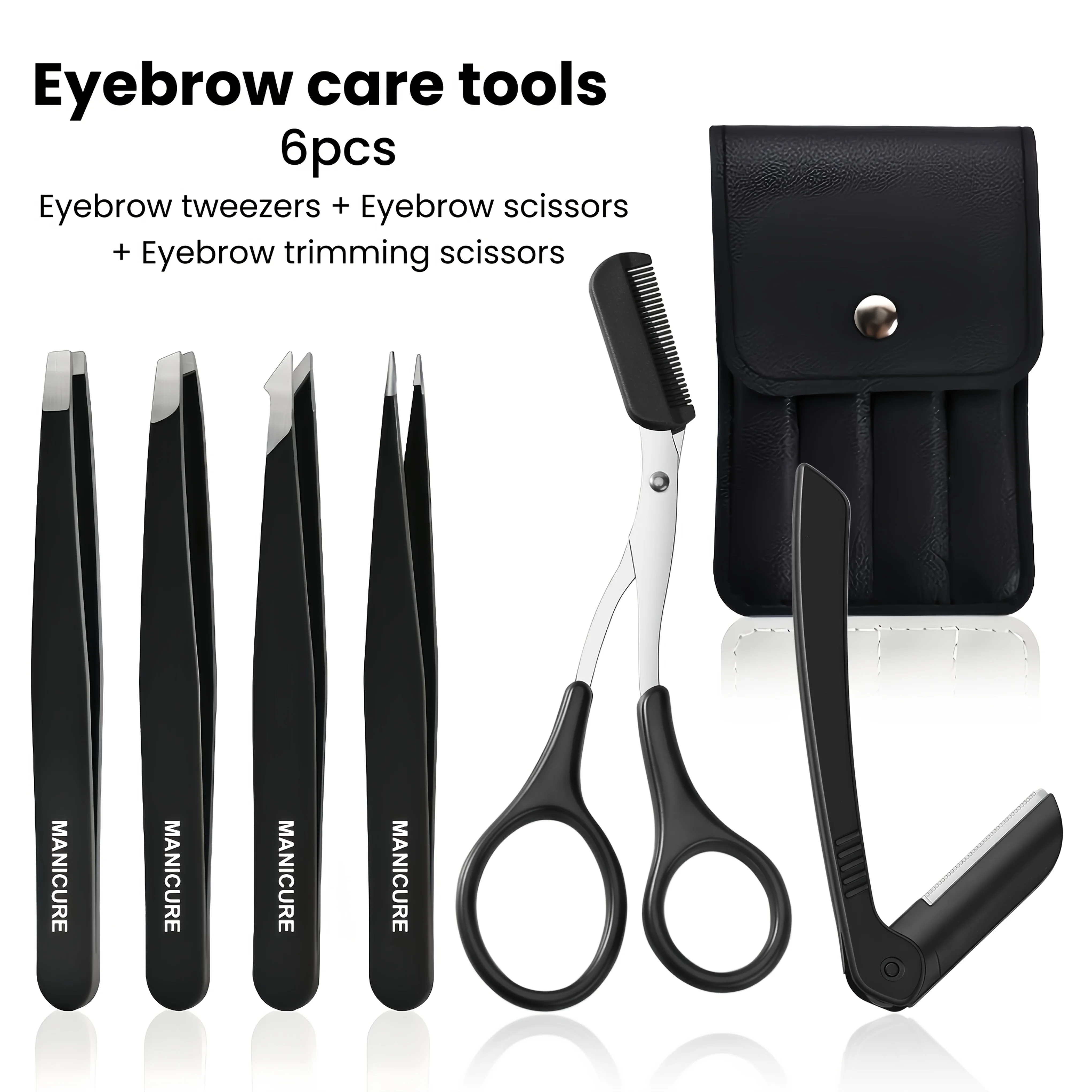 6pcs Professional Stainless Steel Precision Tweezers Scissors Suitable for Eyebrow Trimming Facial Hair Removal Travel-Friendly