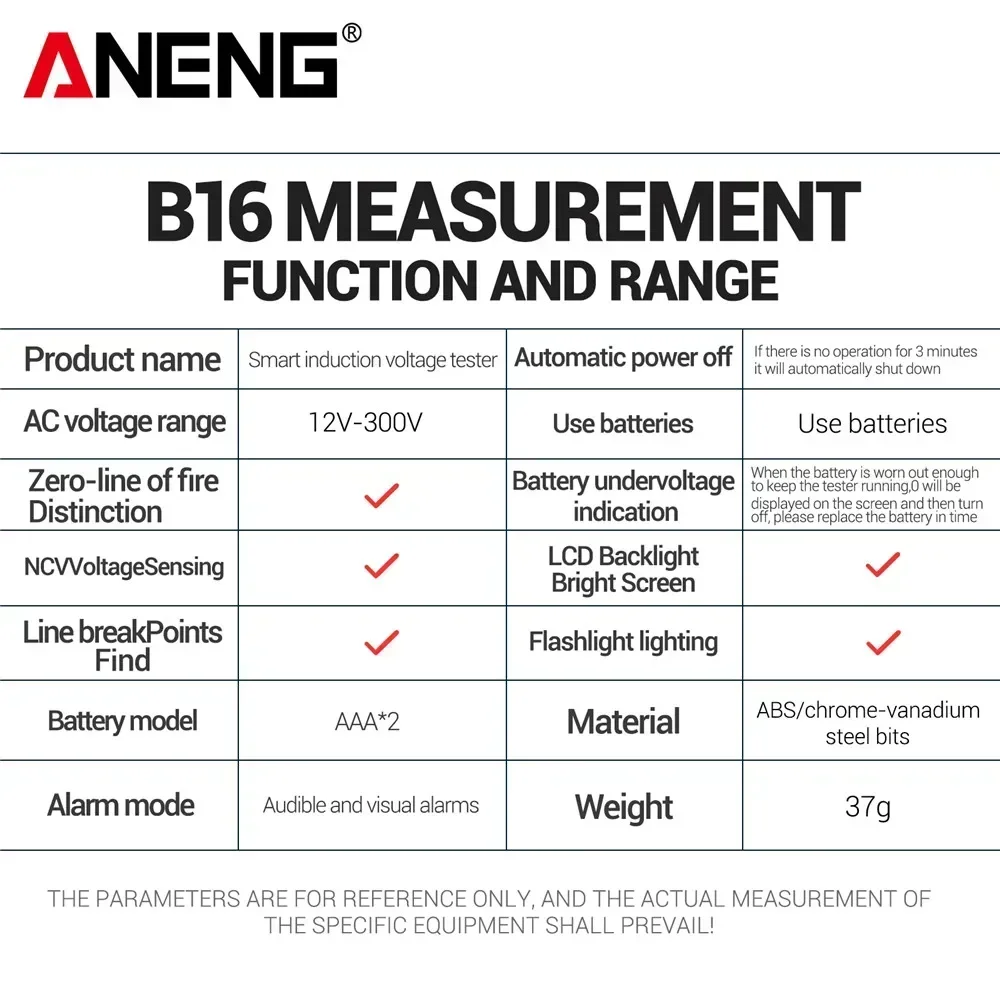 Lntelligent الاستشعار الرقمي قياس القلم ANENG B16 عدم الاتصال 12 فولت-300 فولت كاشف جهد NCV الجهد التحقيق تستر أدوات متر #6