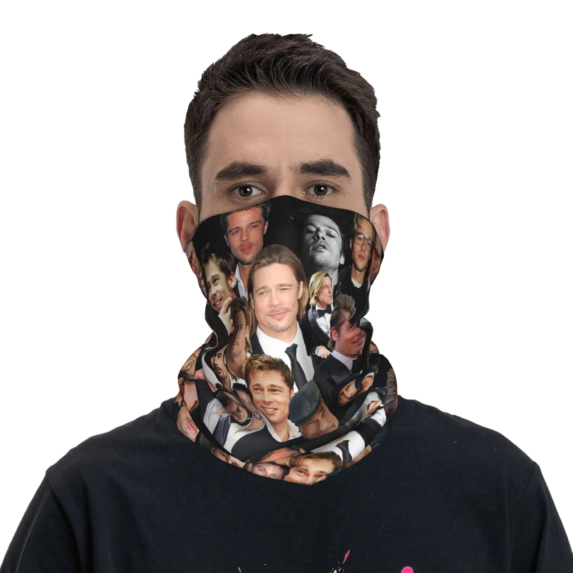 Brad Pitt Sexy Collage Bandana Neck Gaiter Printed Face Scarf Warm Headwear Riding For Men Women Adult Winter