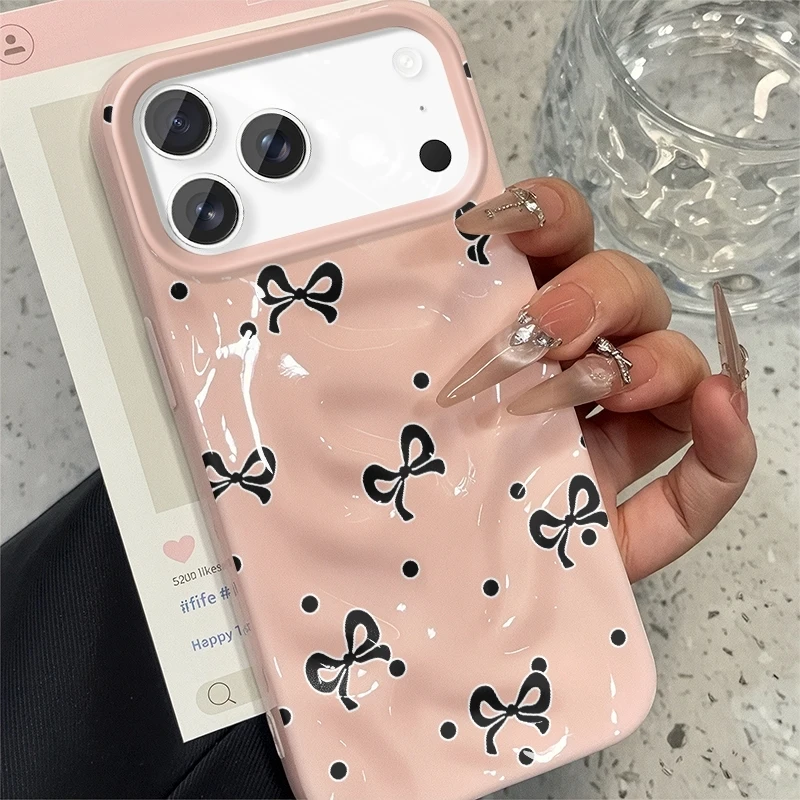 Lovely Korean Bow Candy Color Phone Case For iPhone 17 16 15 14 13 12 11 Pro Max Plus Air Shockproof Anti-fall Cover Girls