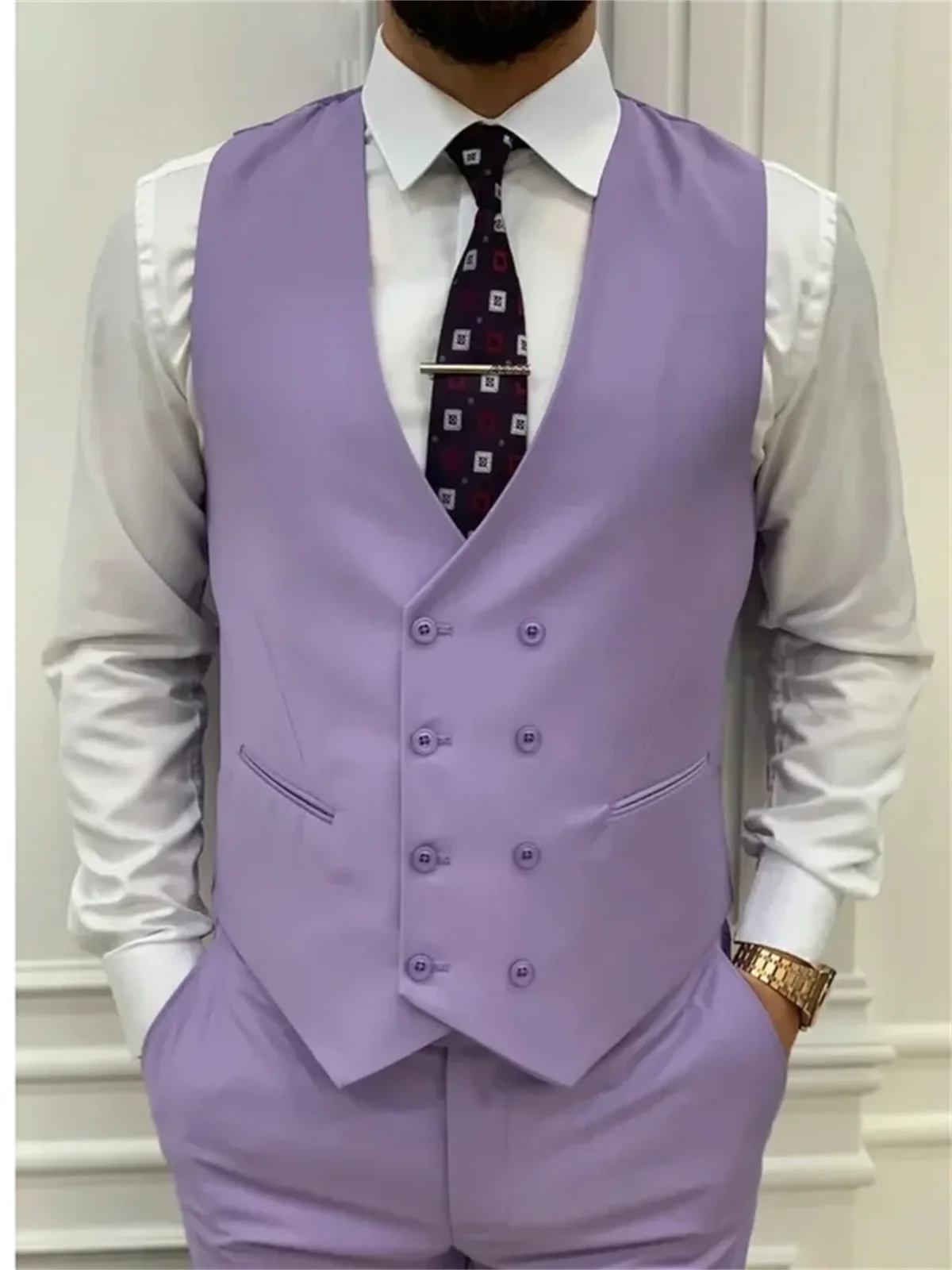 3 Piece Light Purple Men\'s Suits  Elegant Full Set Single Breasted Peaked Lapel Formal Outwear（Jacket+Pants+Vest) Costume