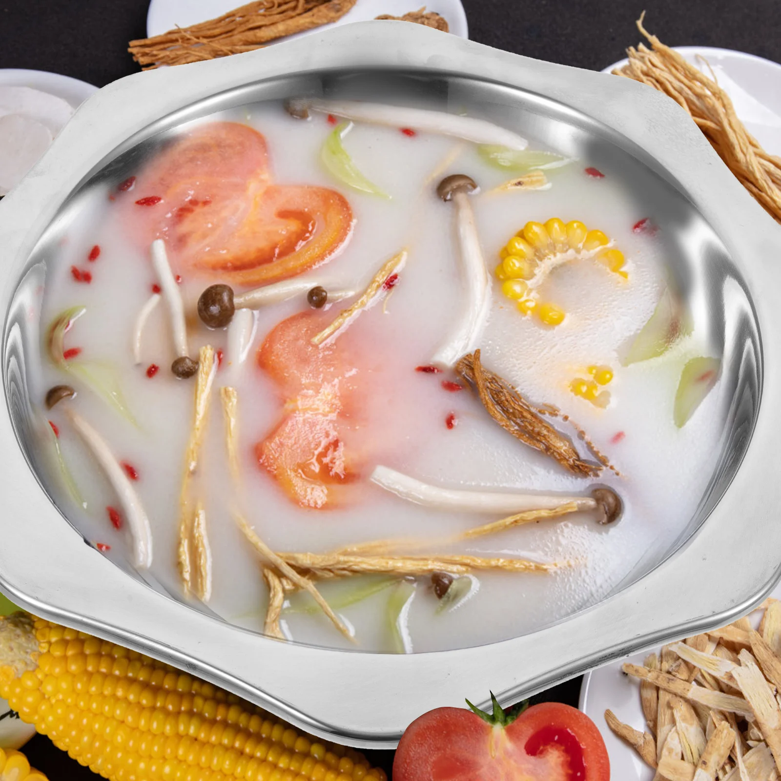 

Stainless Steel Sun Basin Round Bottom Cooking Pot Heat Resistant Kitchen Restaurant Metal Wok Household Hot Pot Thickened Large