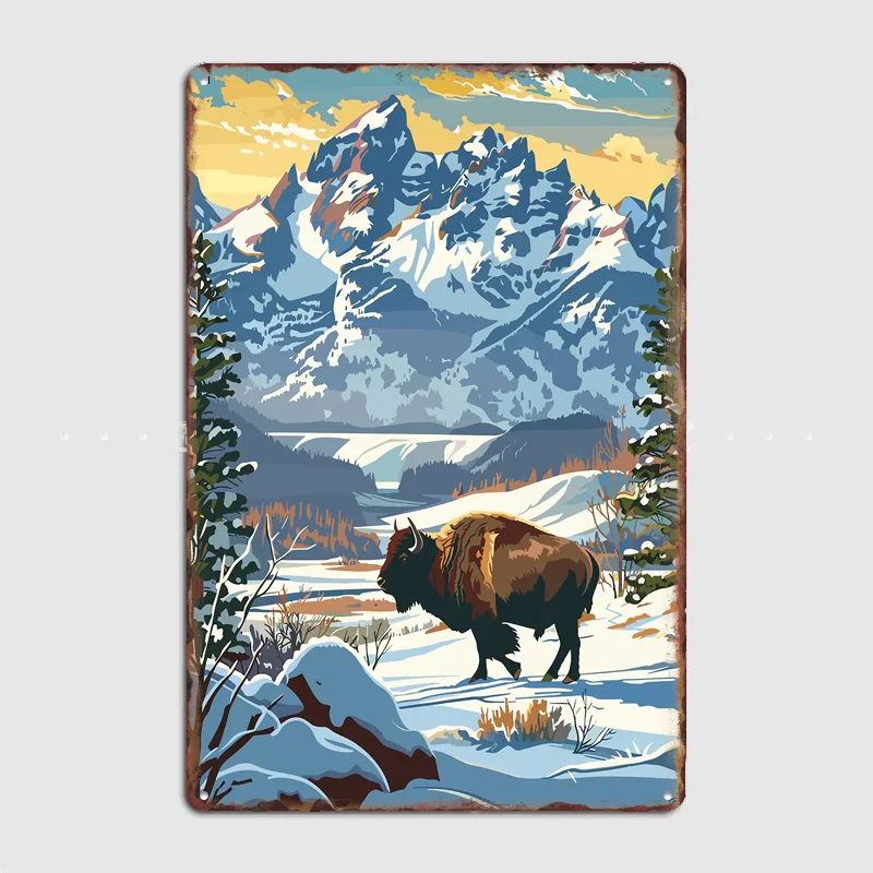 

Yellowstone National Park in Winter Travel Poster Metal Sign Bar Custom Bedroom Indoor Home Wall Decor Posters Room Decoration