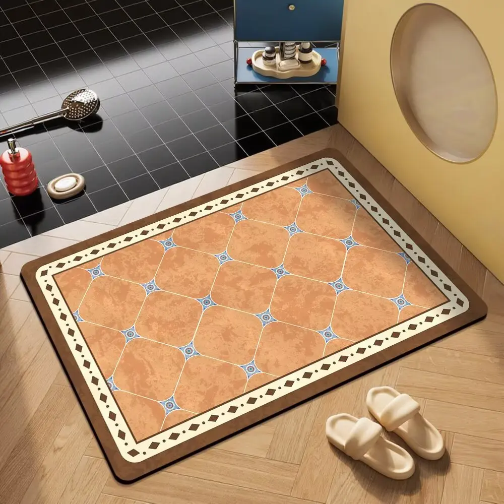 VIKAMA Retro Bathroom Rug Water Absorbent, Durable, Easy to Clean, Crystal Fibre Floor Mat, Door Mat for Bathroom, Home Decor