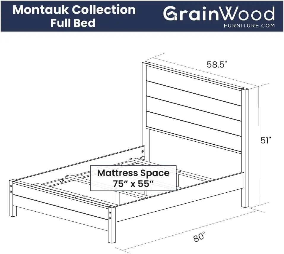 Grain Wood Furniture Montauk Solid Wood Bed, Full Size, Rustic Grey