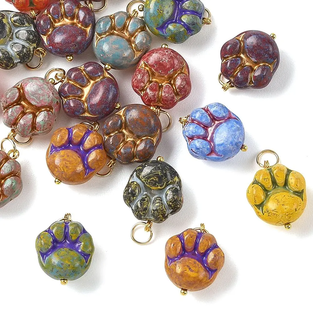 20pcs Picasso Baking Paint Paw Print Glass Charms Cat Dog Paw Pendant for DIY Bracelet Necklace Earring Pet Lover Jewelry Making