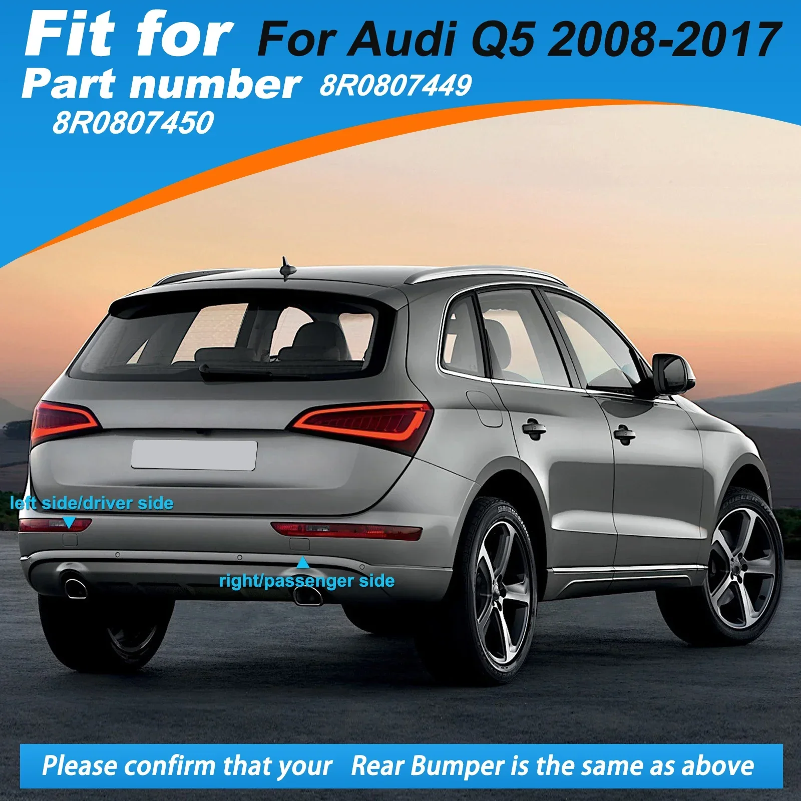 For Audi Q5 2008-2017 Rear Bumper Tow Hook Cover Cap Accessories 8R0807449 8R0807450