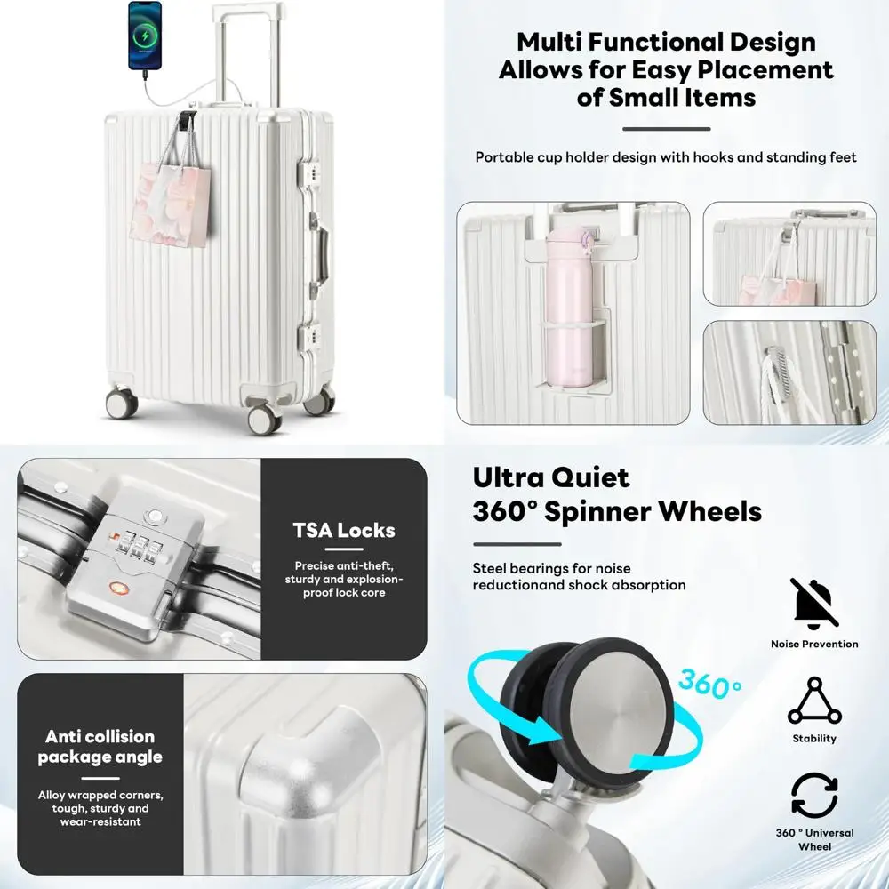 

Легкий 20-дюймовый чемодан для ручной клади, одобренный TSA, с USB-портом и подстаканником для удобства в путешествиях