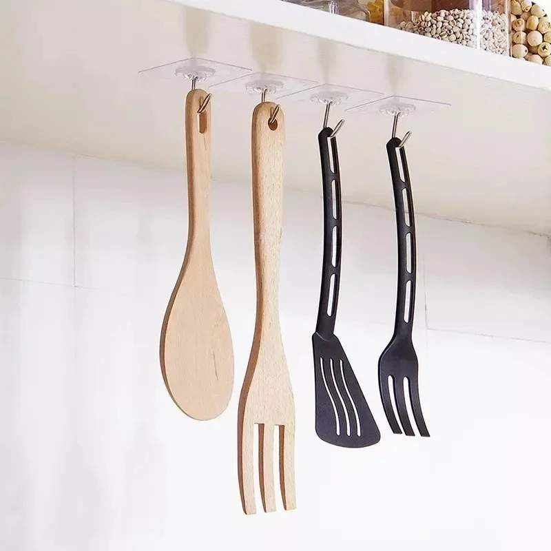 12PCS Transparent Strong Self-adhesive Wall Hook Coat Key Rack Holder Hanging Towel Holder Hooks Organizer Bathroom Accessories
