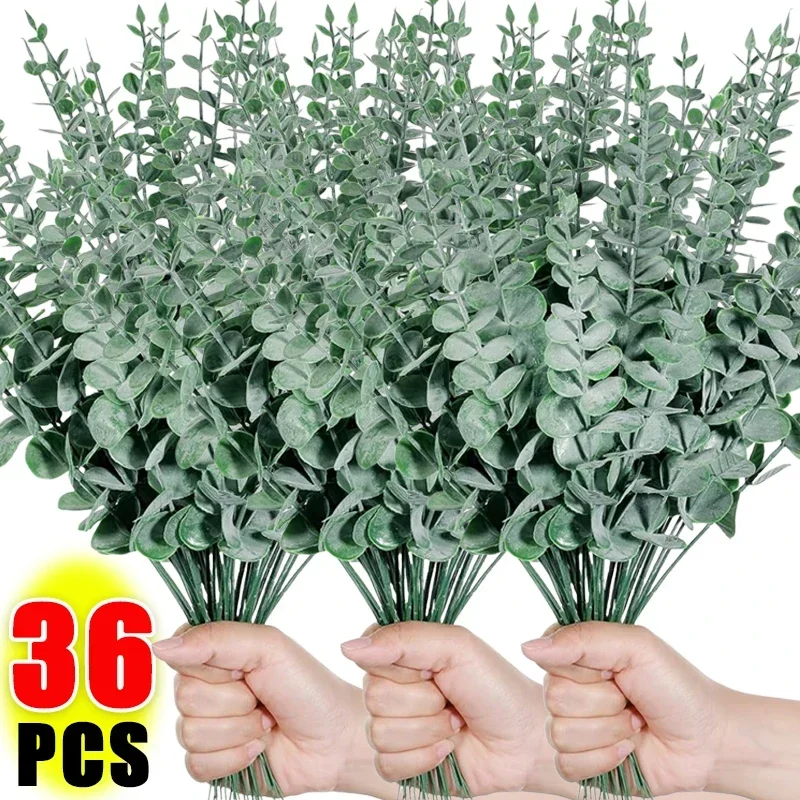 36/10PC Artificial Eucalyptus Leaves Stems Silk Fake Green Leaf Branches For DIY Bouquets Wedding Party Home Decoration Supplies