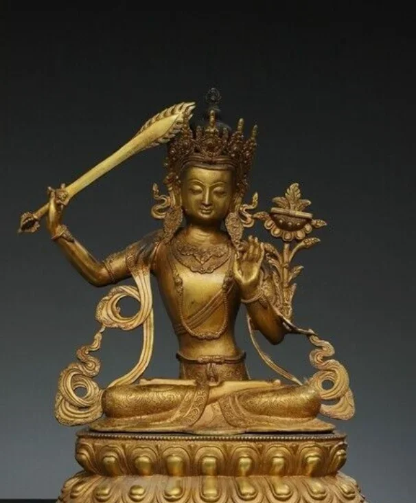 

Tibetan Buddhism Bronze gilt Hold sword Kwan-Yin GuanYin Goddess Buddha Statue