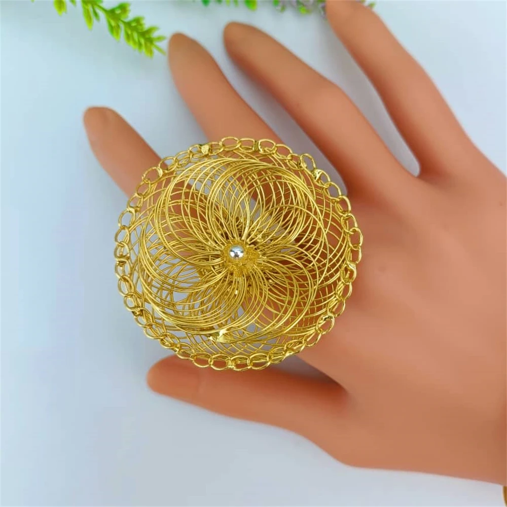 EMMA مجموعة مجوهرات كبيرة برازيلية مطلية بالذهب زهرة مستديرة قلادة قلادة أقراط سوار خاتم امرأة فاخرة مجوهرات يدوية الصنع