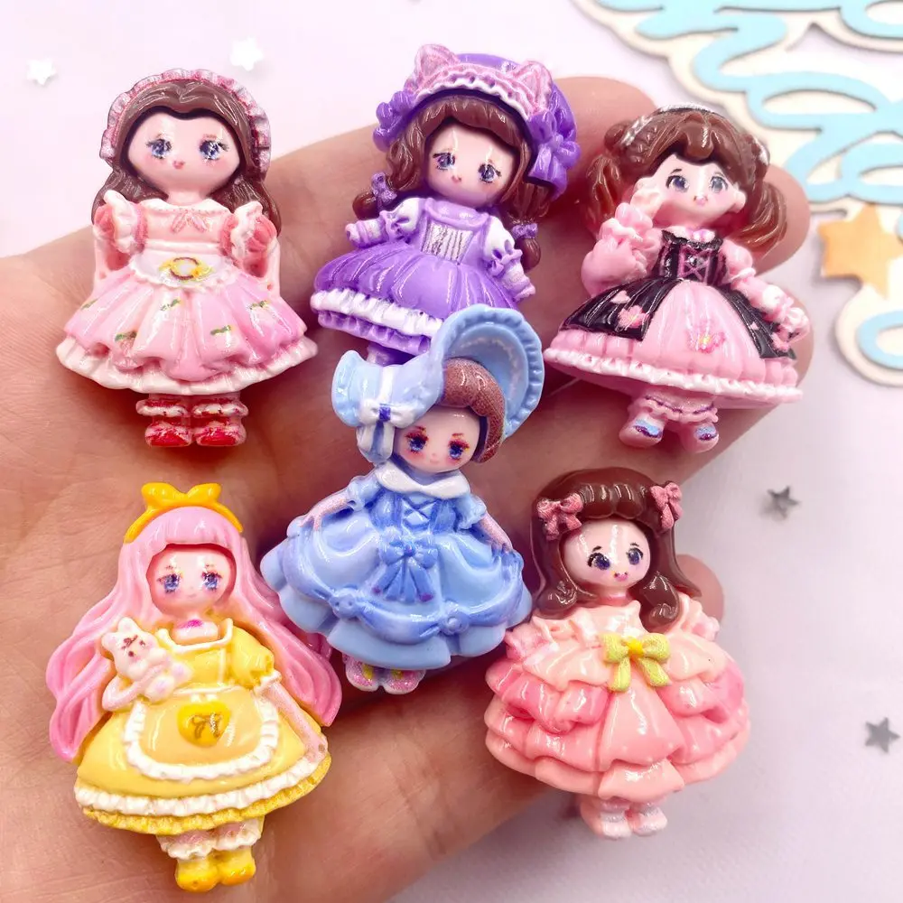 6PCS Resin Kawaii Colorful Cartoon Cute Girl Flatback Stone Home Decor Princess Fairy Figurines Scrapbook DIY Accessories Crafts