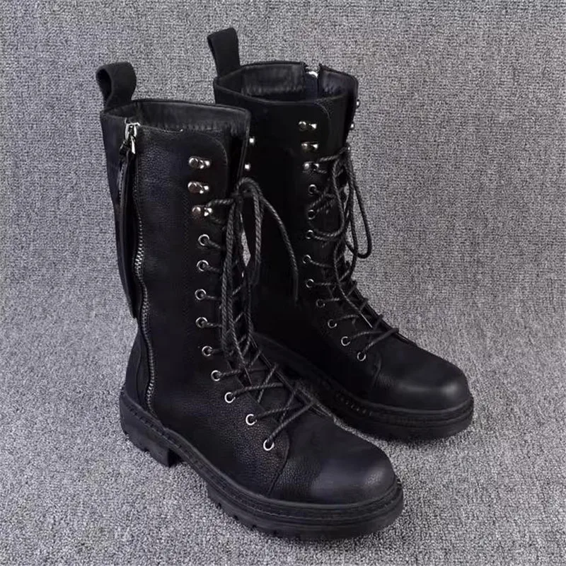 High Top Desert Leather stage boots Mens Leather Motorcycle Boots Fashion Male Gothic Belt Punk Boots