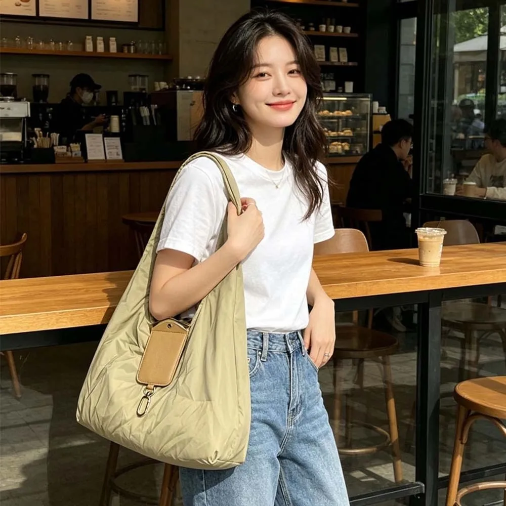 Solid Color Key Chain Tote Bag Mini Space-Saving Foldable Shopping Bag Faux-Leather Case Tear-Resistant 2-in-1 Bag Charm Pouch