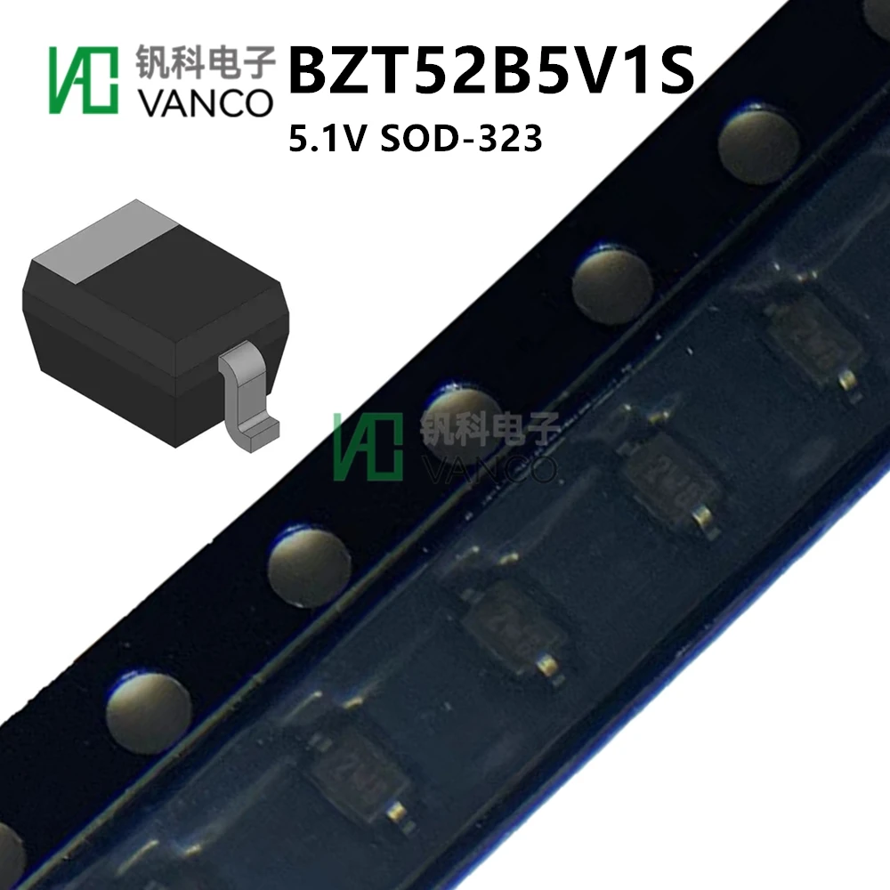 100 Stuks Transistor Kit BZT52B5V1S (Markering 2W8) Diode Zener 5.1V In Sctock