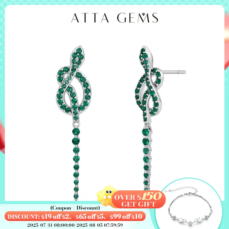 

ATTAGEMS New Year Snake Earrings For Women Green Nano Gemstone 100% 925 Sterling Silver Party Jewelry Gift With Mysterious Luck
