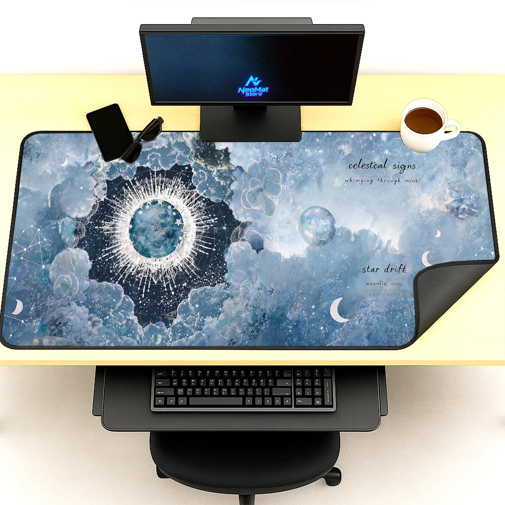 Starry Desk Mat Mouse Mat Night Gaming Signs Mousemat 140x60 Moonlit Mousepad Cosmic Universe Aesthetic Celestial Full Desk Mat