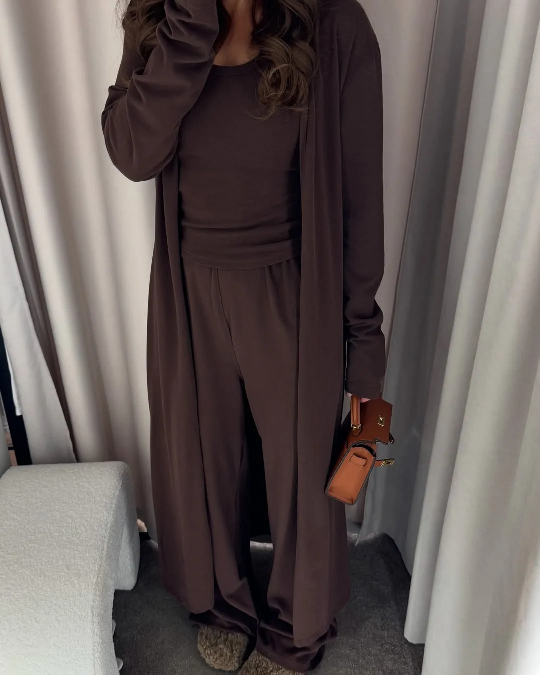Elegant Women's 3-Piece Set Solid color tank top loose wide leg pants set long sleeved long cardigan jacket pants set woman set