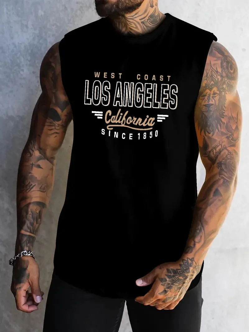 

Men's Vest Letter coconut tree Printed Sleeveless Round Neck T-shirt 3D Print Daily Casual Sports Fitness Breathable T-shirt top