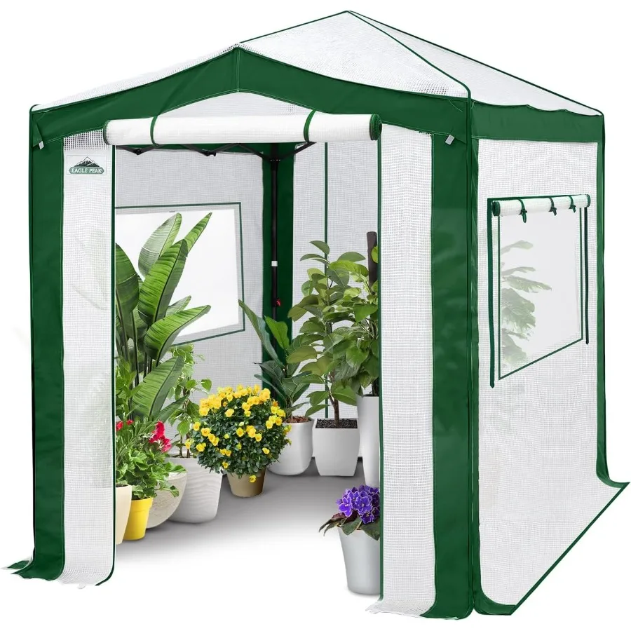 

8x6 Portable Walkin Greenhouse with Polyester Reinforced Corners for Instant PopUp Indoor Outdoor Gardening Features RollUp Zip