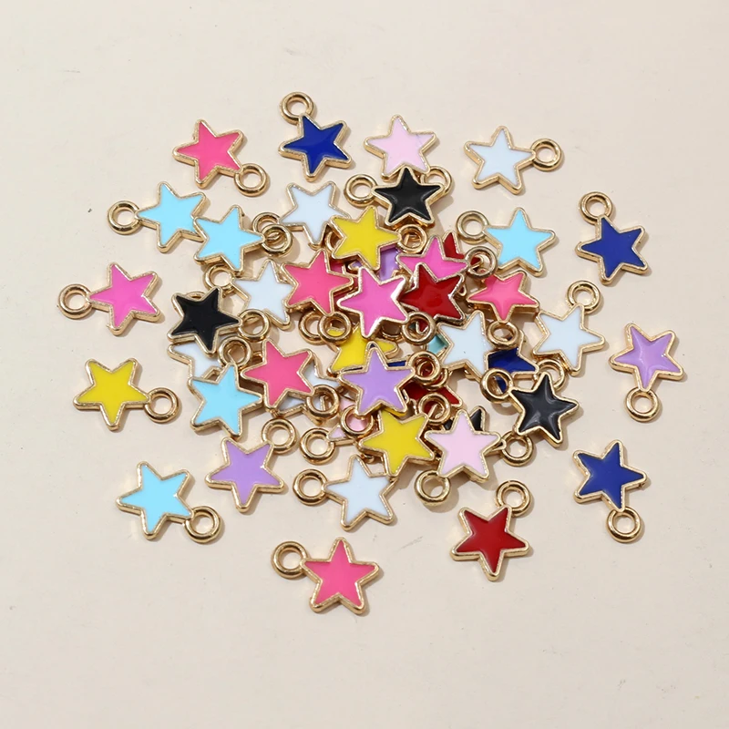 100pcs 6x8mm Enamel Small Stars Charms Pendant 9-colors Zinc Alloy Metal DIY Jewelry Making Accessories for Bracelet Necklace