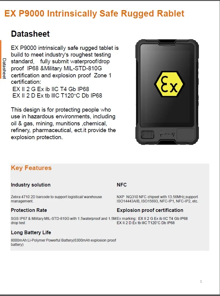 IP67 Industrial explosion-proof computer rugged Tablet 4G LTE Proof explosion Android 12 Ex 2D Scanner 128Gb Zone 1 Atex Tablet