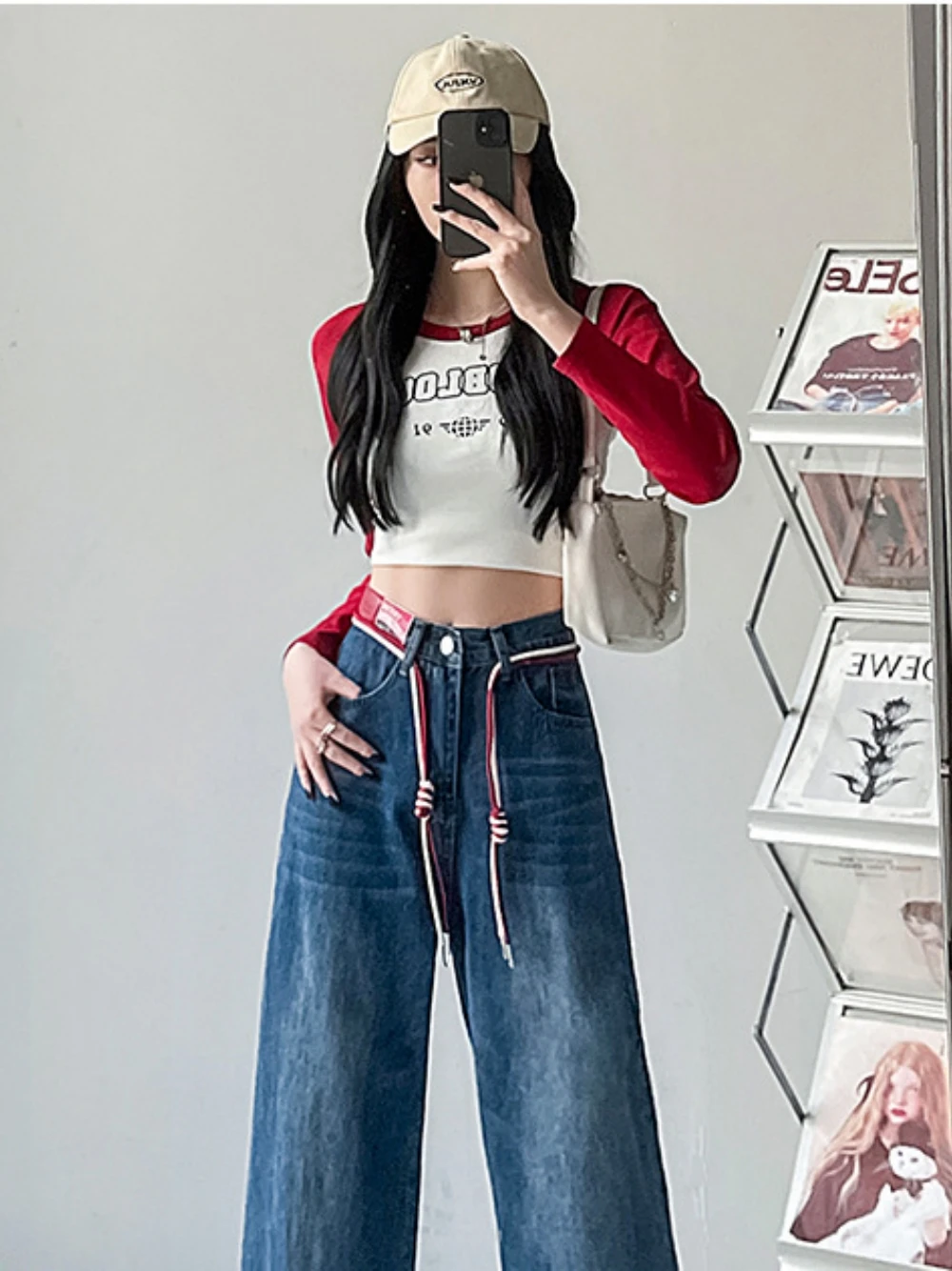 

Fall Women's Fashion Jeans Retro High Waisted Slimming Mop Everything Ladies Straight Leg Pants & Long Pants