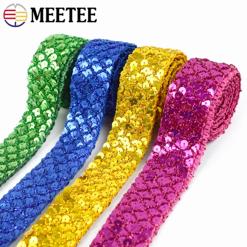 5/10Meters 20/35mm Sequins Ribbon Lace Trim Sequin Fabric Ribbons For Dress Garments Decoration Tapes Sewing Accessories