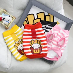 Autumn and winter styles with plush French fries, small dog striped cardigan, cat and dog clothes with traction ring, universal