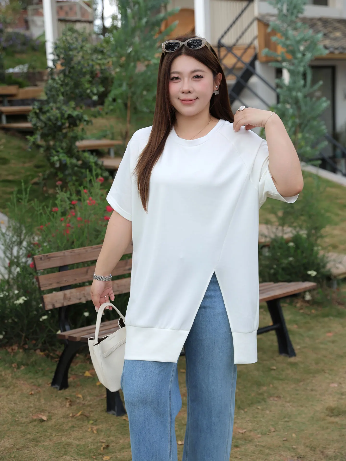 

Женская базовая футболка Airy Layer свободного кроя больших размеров, повседневная, с круглым вырезом, коротким рукавом, боковыми разрезами, утягивающая, 200 Pou