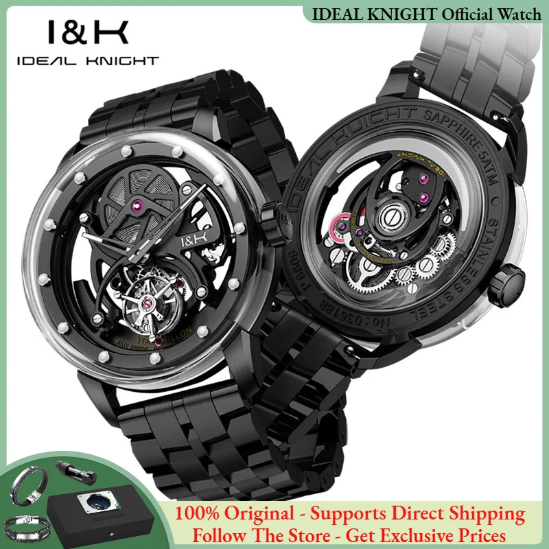 

Ideal Knight 6809 Limited Edition Tourbillon Men Watch Skeleton Black Steel Men Automatic Mechanical Watch Luxury Original Watch