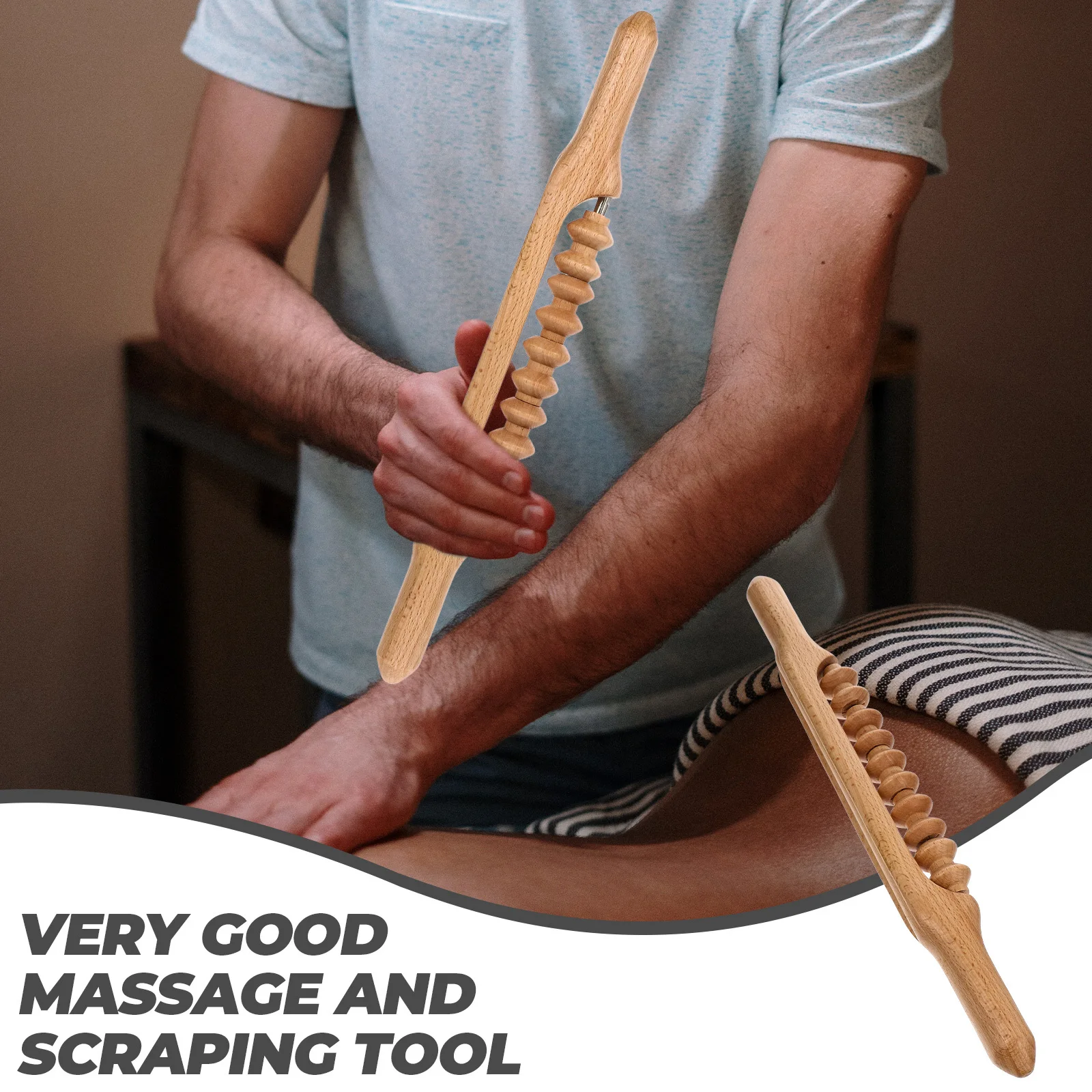 

Gua Sha Massage Stick Small Size Lightweight Portable Wooden Body Massager For Back Shoulder Leg Double Row Beads Muscle