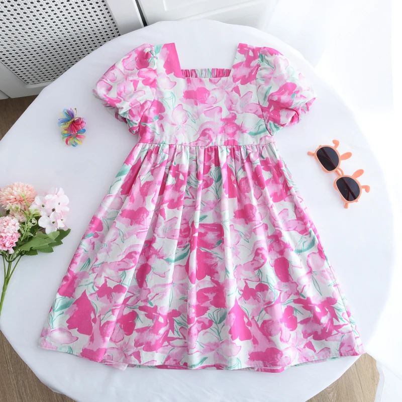 Girls Casual Dresses Floral Print Frock with Puffy Sleeves Kids Dresses for Girls  Princess Dress Kids Clothes for Girls
