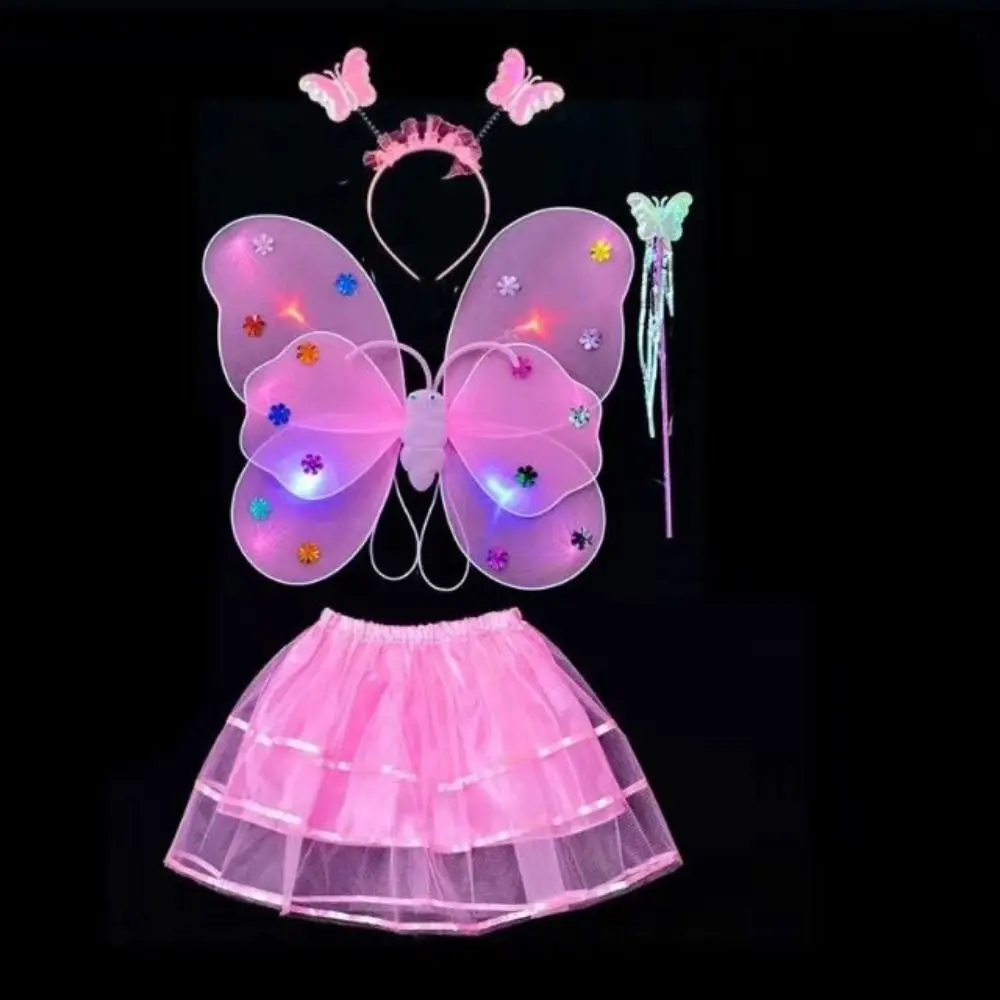 Children Costume Props Girls Luminous Wing Skirt Set Flashing Butterfly Skirt Lights Suit 2-8year Carnival Easter Valentines Day