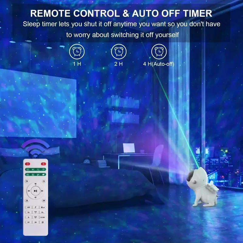 360° Rotating Space Dog Tuya Wifi Galaxy Star Projector 21 Color Modes With Music Speaker Phone App Remote Control For Kids Gif
