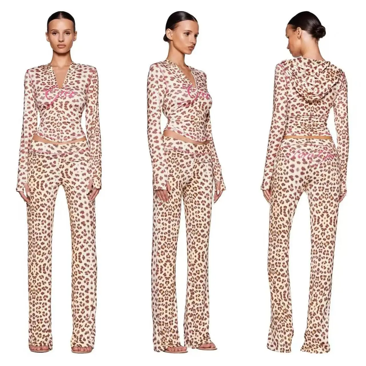 iamgia regular shoulder slim-fit letter print topstitching design slim-fit hooded zip-up short jacket and pants set
