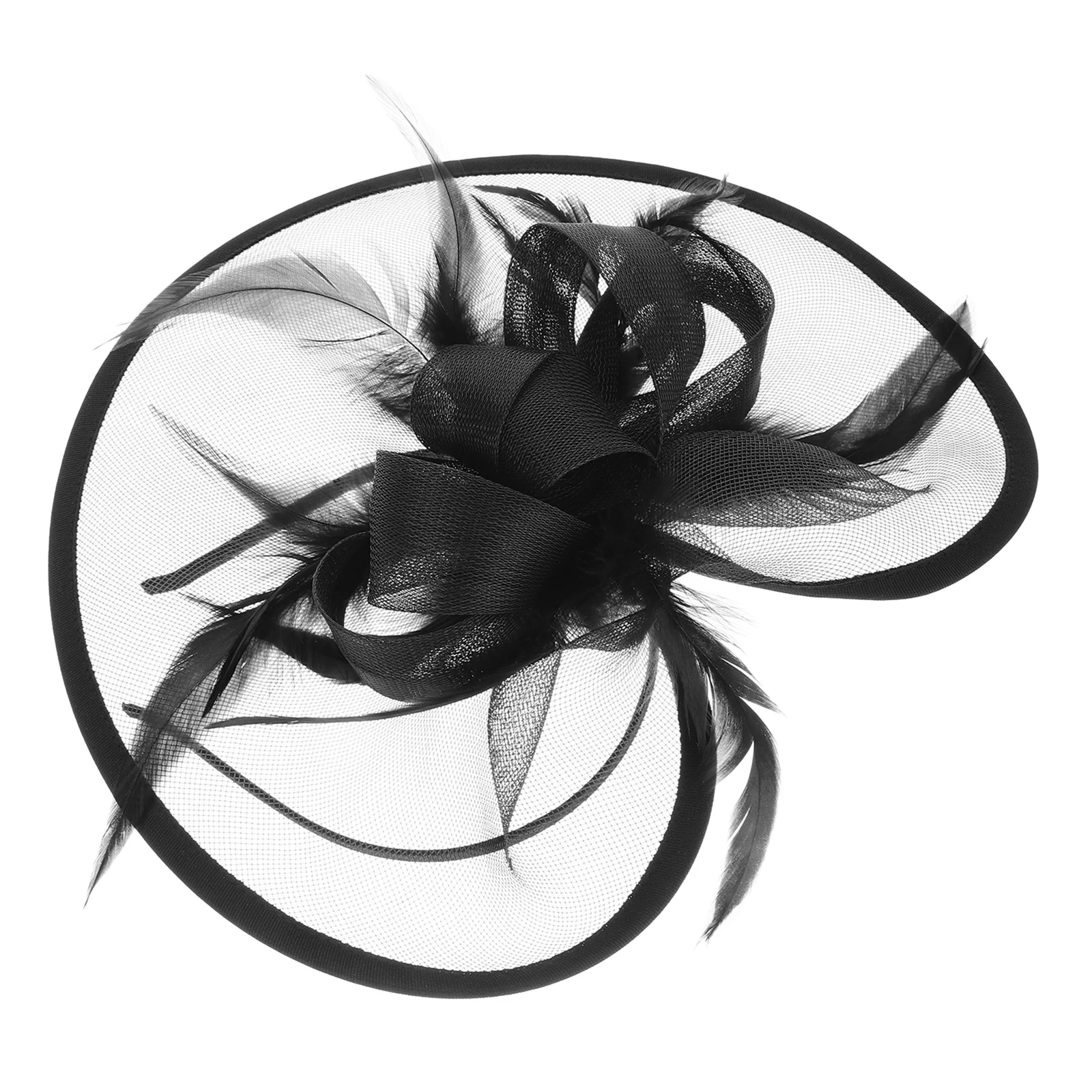 

Tea Party Headflower Fascinator Hat Women Black Wide Brim Bowler Vintage Flower Ribbon Wedding Church Halloween Accessories