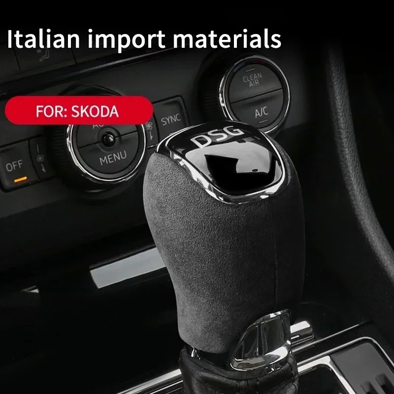 Car Gear Lever Stick Shift Knob Cover Cap For Skoda Superb Octavia Rapid Kamiq Alcantara Shifter Hanld Moulding Pad