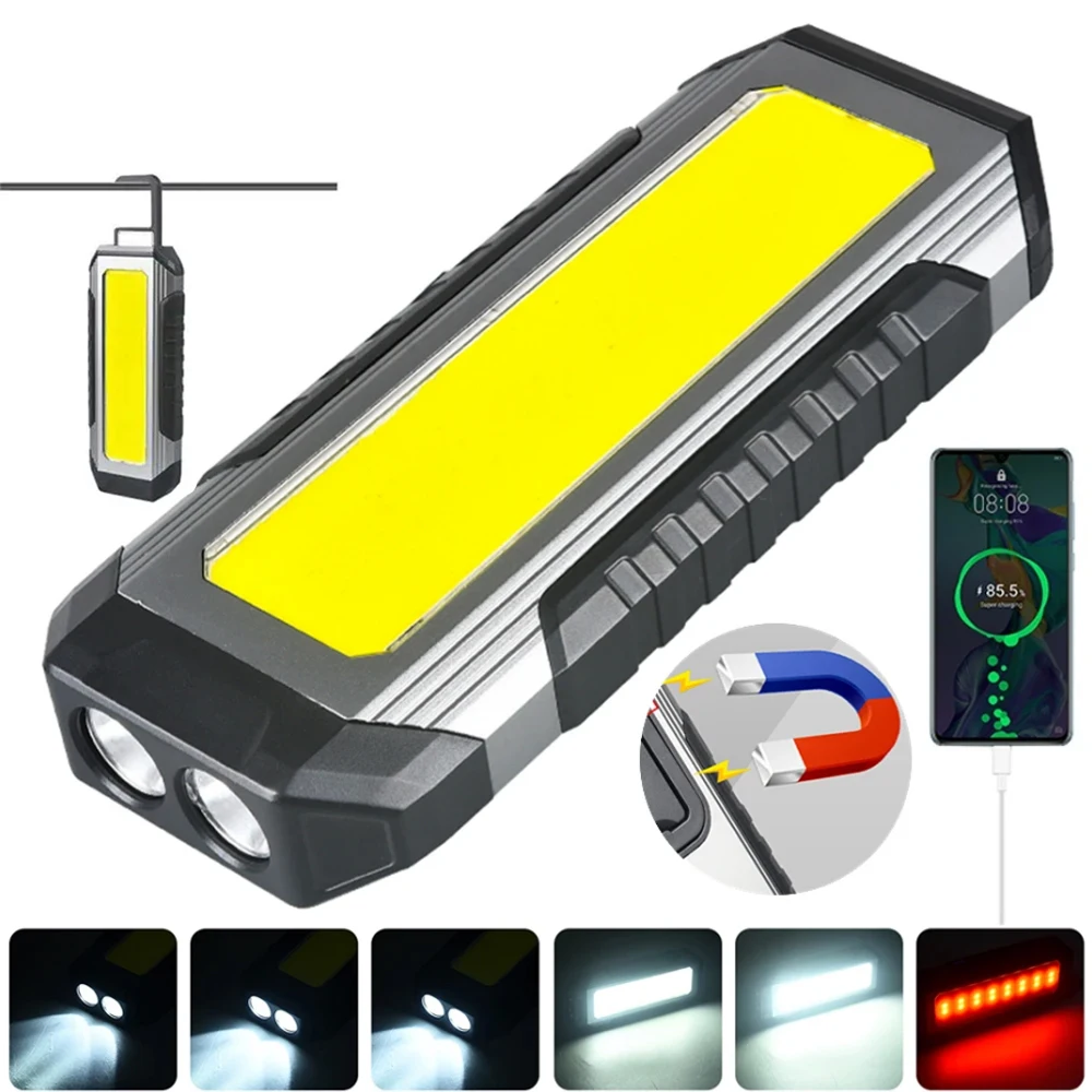 Powerful XPE LED Flashlight COB Work Light 4000mAh Power Bank TYPE-C Rechargeable With Magnet Outdoor Camping Emergency Lantern