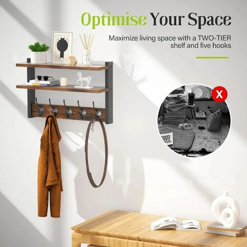 Factory Direct 2026 Wooden Wall Coat Rack Multi-layer Entrance Shelf Wall Storage Rack Key Hat Display