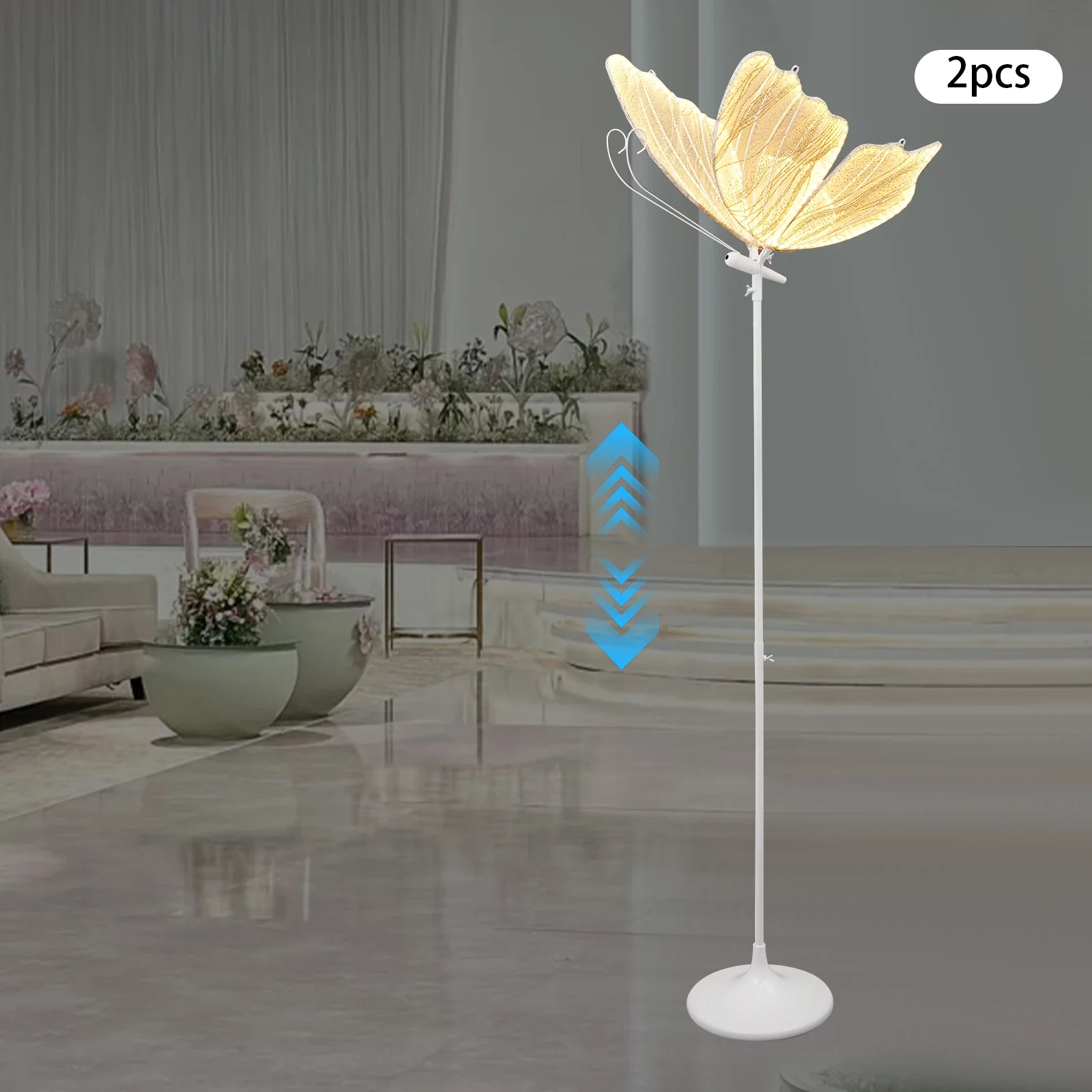 

2PCS 23.6" Wedding Butterfly LED Floor Lamp,48W 110V Creative Butterflies Ceiling Lamp 57.5-70.1" Adjustable Height