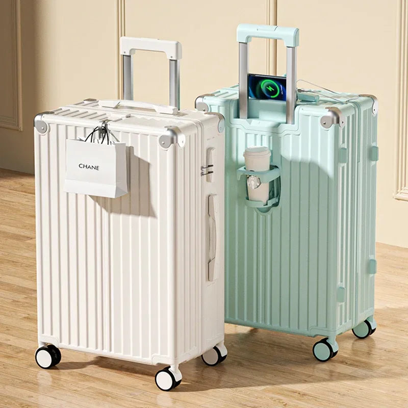 

20/22/24 Inch Travel Suitcase Rolling Luggage Aluminum Frame Boarding Trolley Case with Wheels Carry-on Luggage with Cup Holder